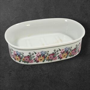 1988 Floral Festival Soap Dish by Bill Blass Vintage Japan Shabby Chic Rose Pink